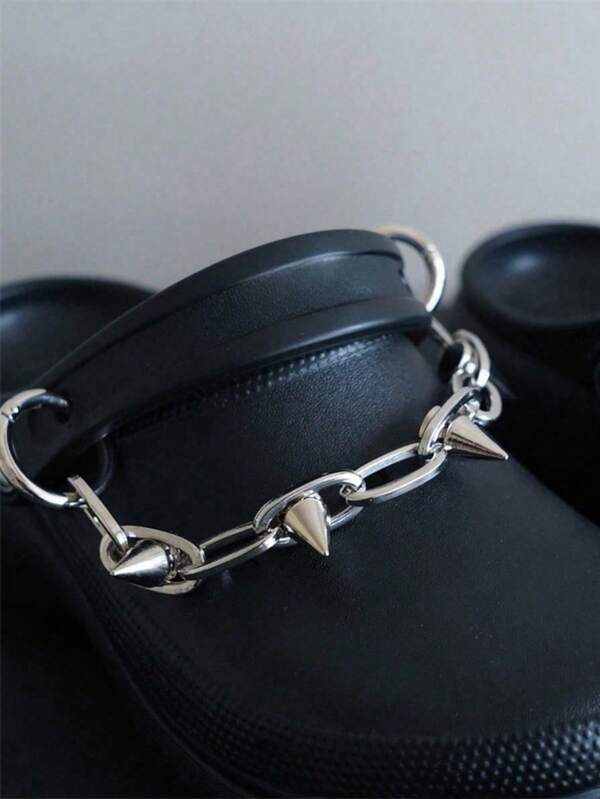 1pc Punk Dark Style Clogs Shoes Accessories, Rivet Decor Shoelaces, European And American Hip-Hop Metal Shoe Chain