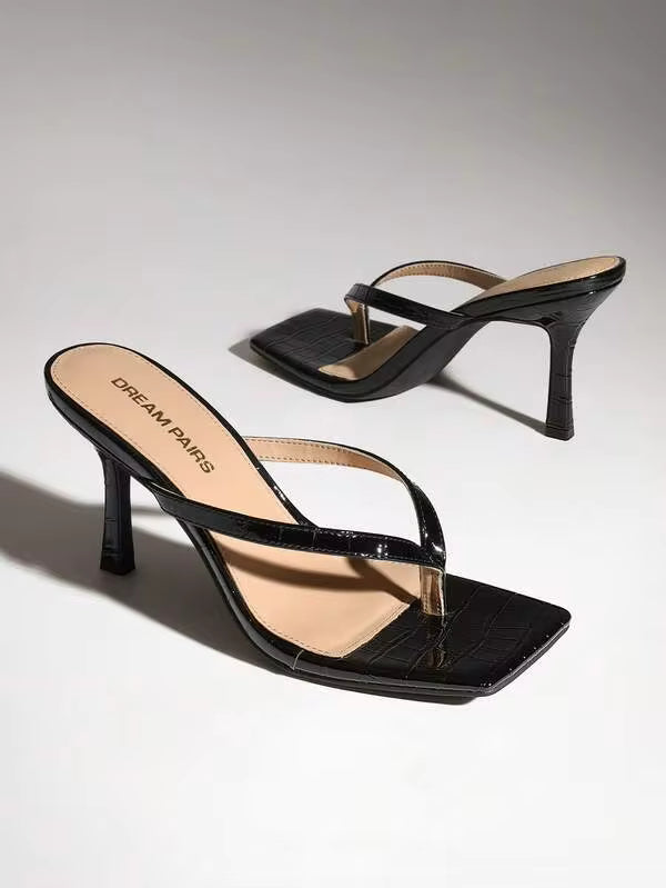 Women Backless Kitten Heel Sandals, Versatile Stilettos Thong Sandals Fashion Square Open Toe Slide Sandals For Formal Party Work & Daily Wear