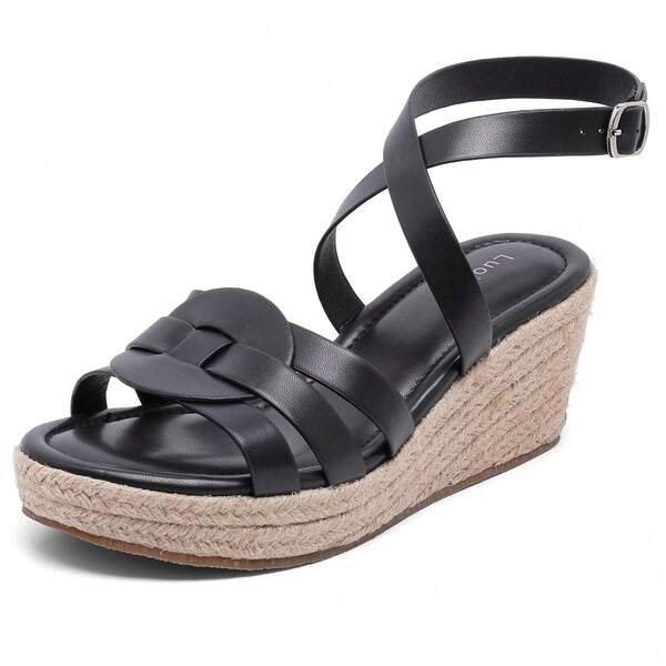 Women's Wide Width Wedge Sandals, Ankle Strap Open Toe Platform Wedge Pump Heel Women's Sandals Concise Casual Summer Shoes.